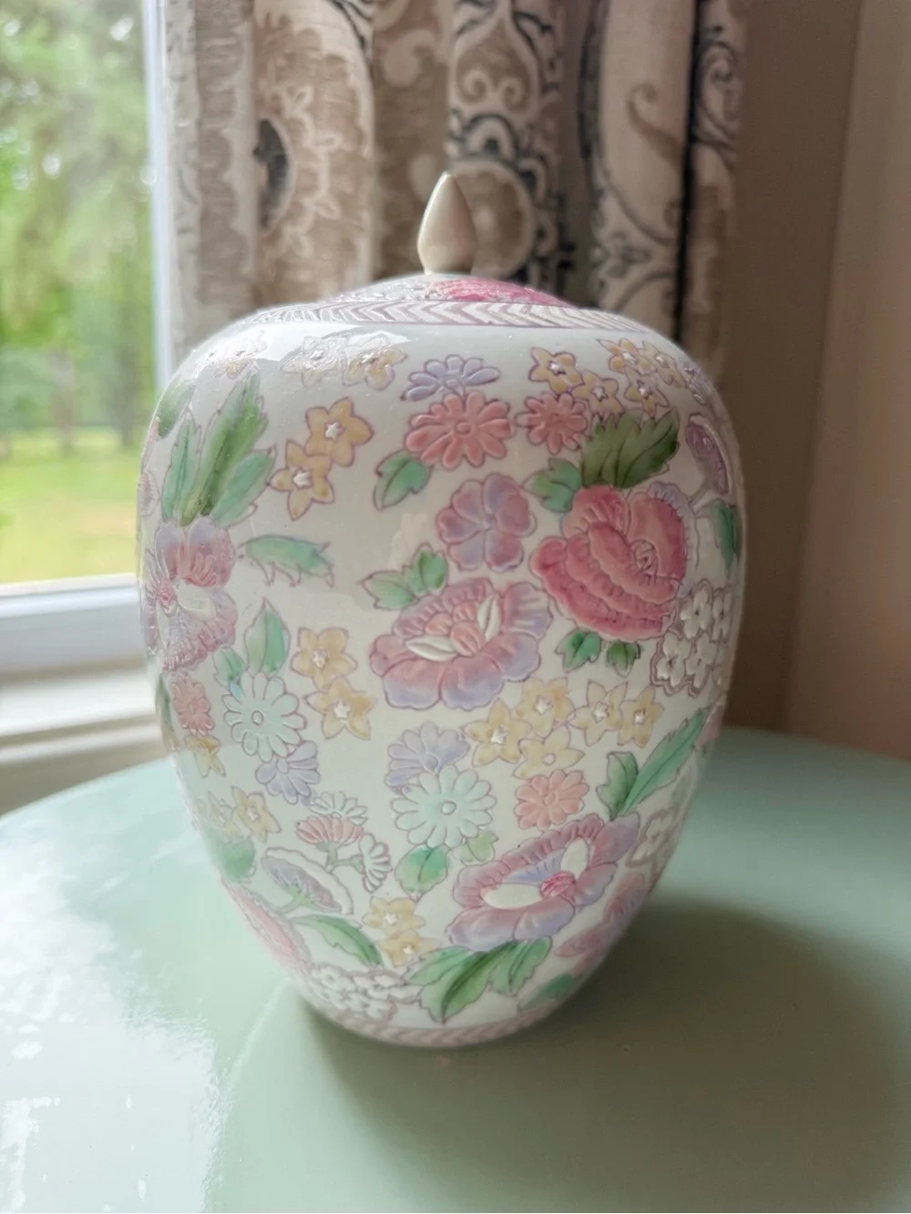Vintage pastel floral ginger jar
